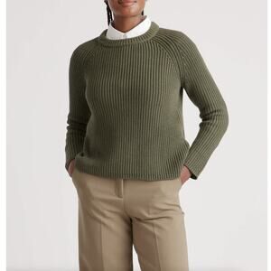Quince Olive Green Ribbed Crewneck Sweater